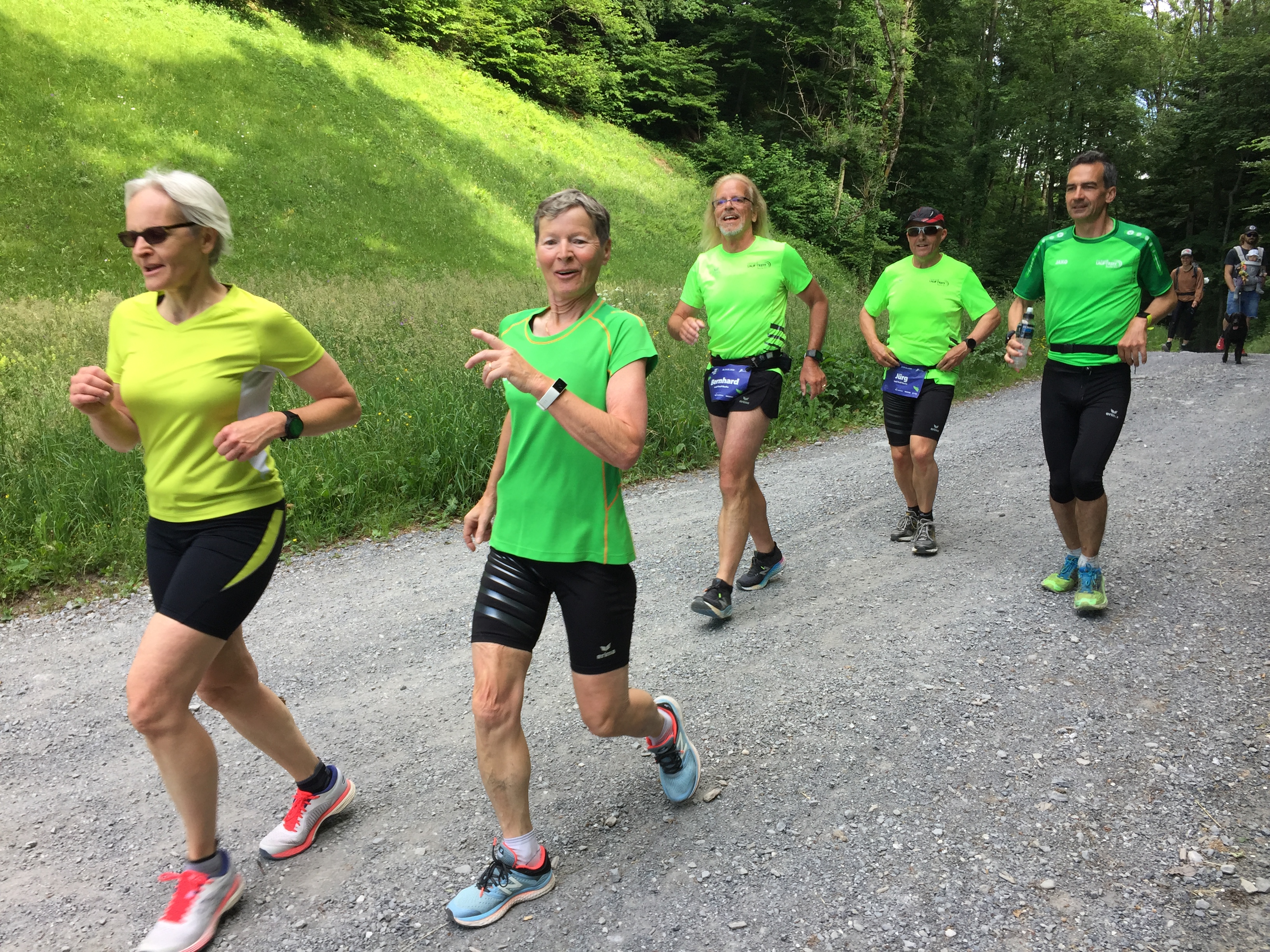 Und auch wieder abwärts: Cornelia, Annelies, Beni, Jürg, Alex